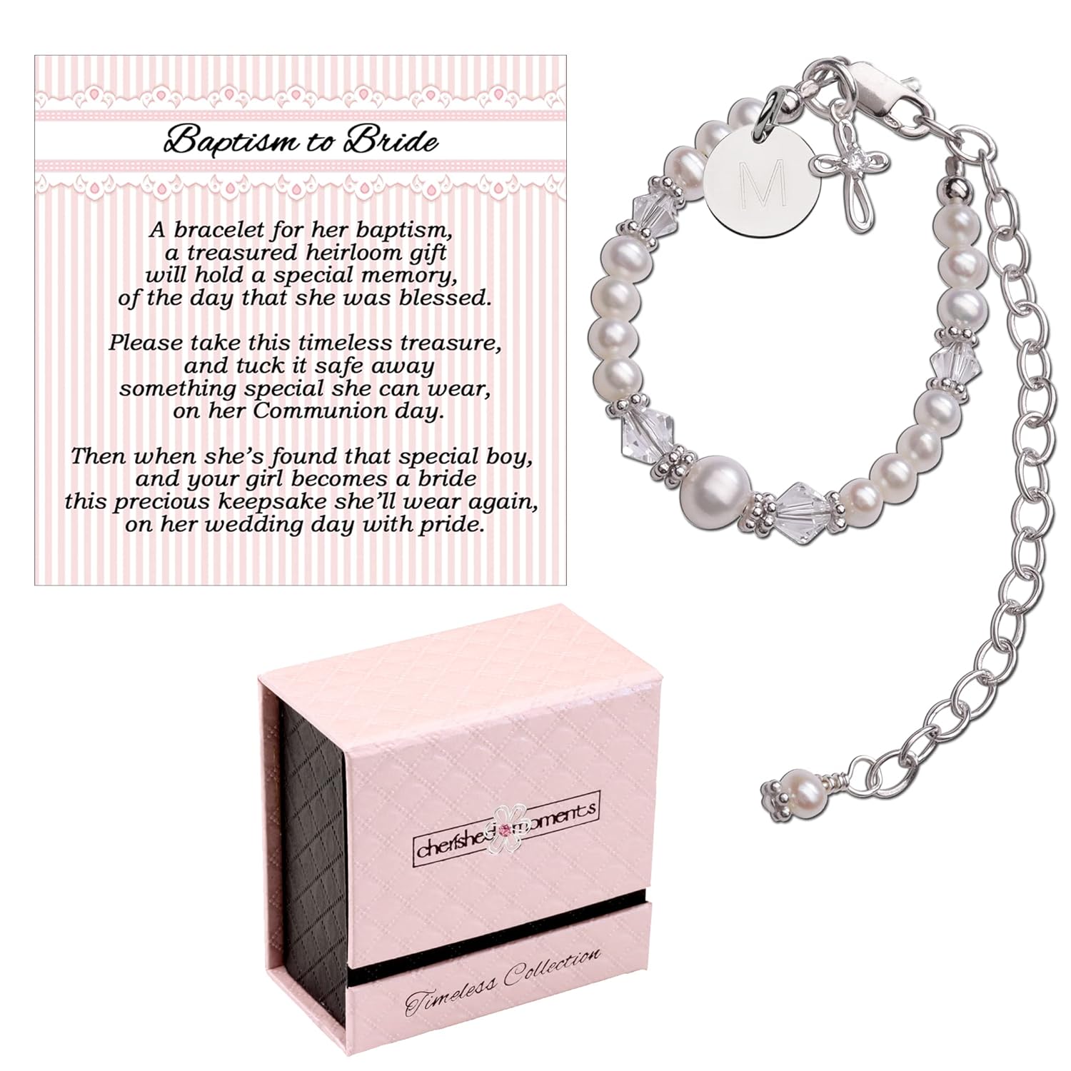 Cherished Moments Personalized Baptism to Bride Cross Bracelet Gift