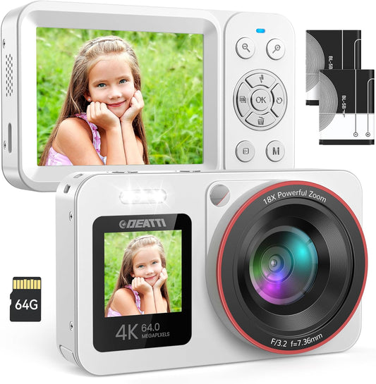 Deatti Digital Camera with Dual Screen and 18X Zoom for Kids