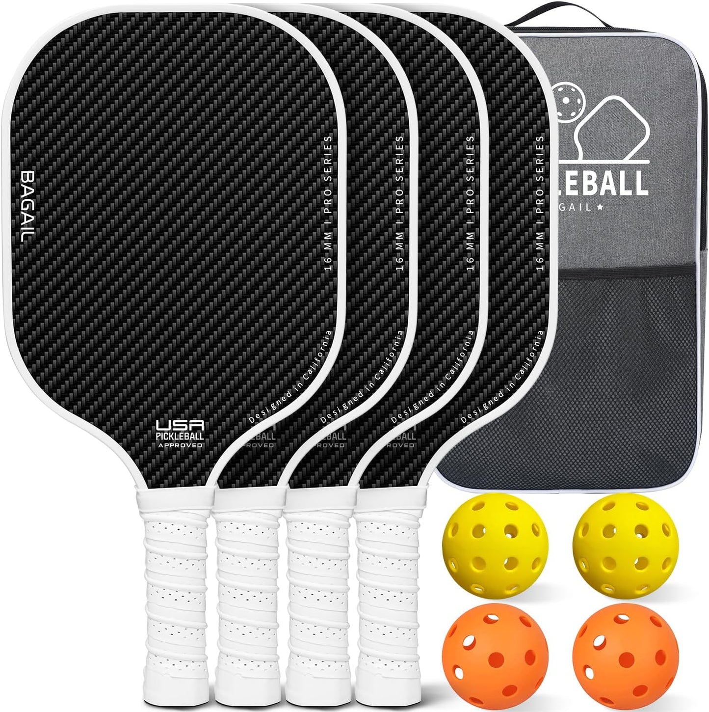 BAGAIL Pickleball Paddles Set with 4 Balls and Carry Bag