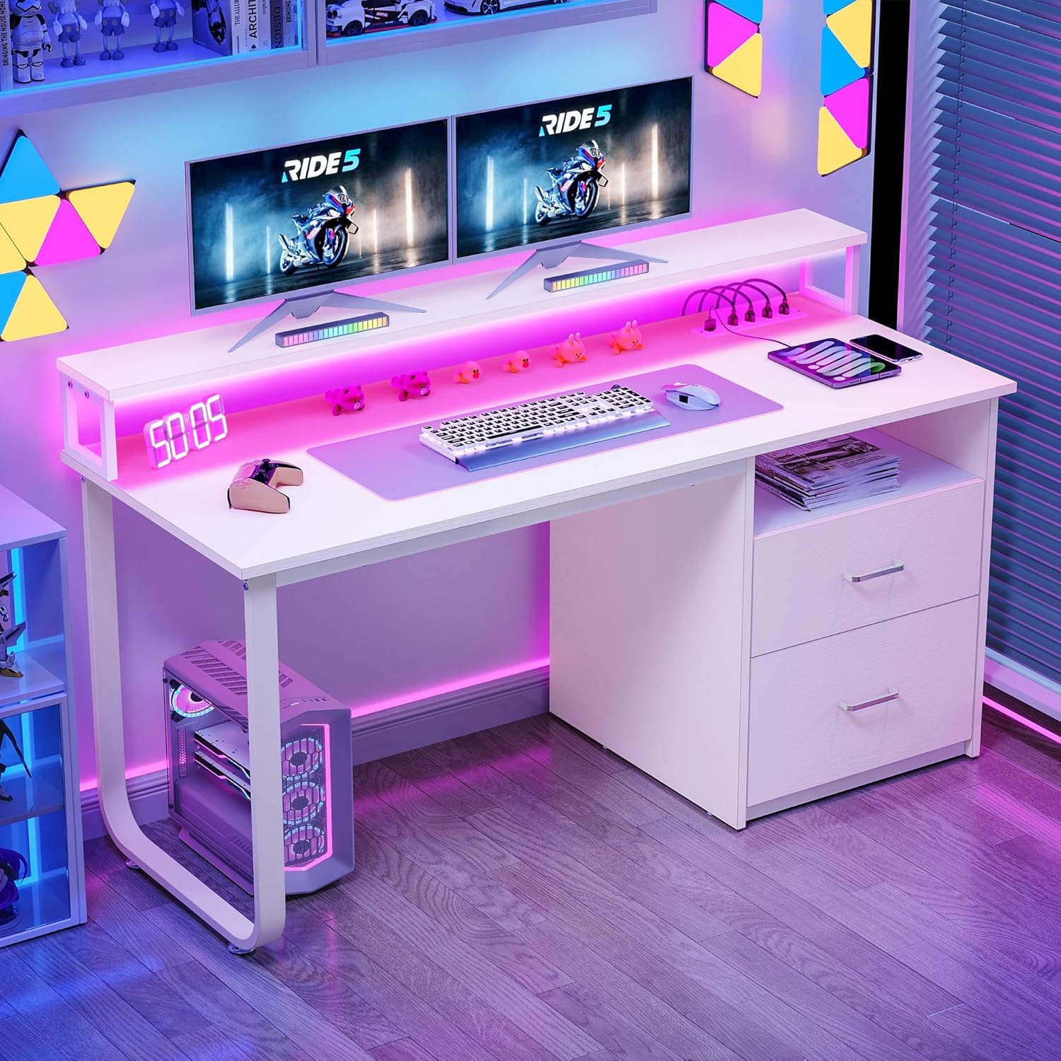 55 DWVO Office Desk with Power Outlets & LED Light