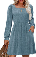 Womens Knit Sweater Dress with Pockets Square Neck - Soft