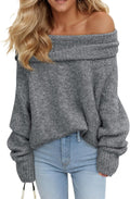 Saodimallsu Womens Off The Shoulder Sweater - Cozy Ribbed Fall