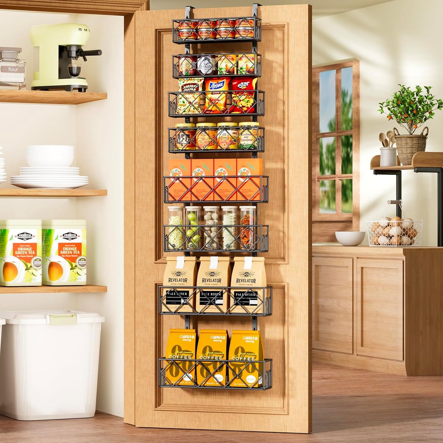 Over the Door Pantry Organizer with 8 Adjustable Baskets