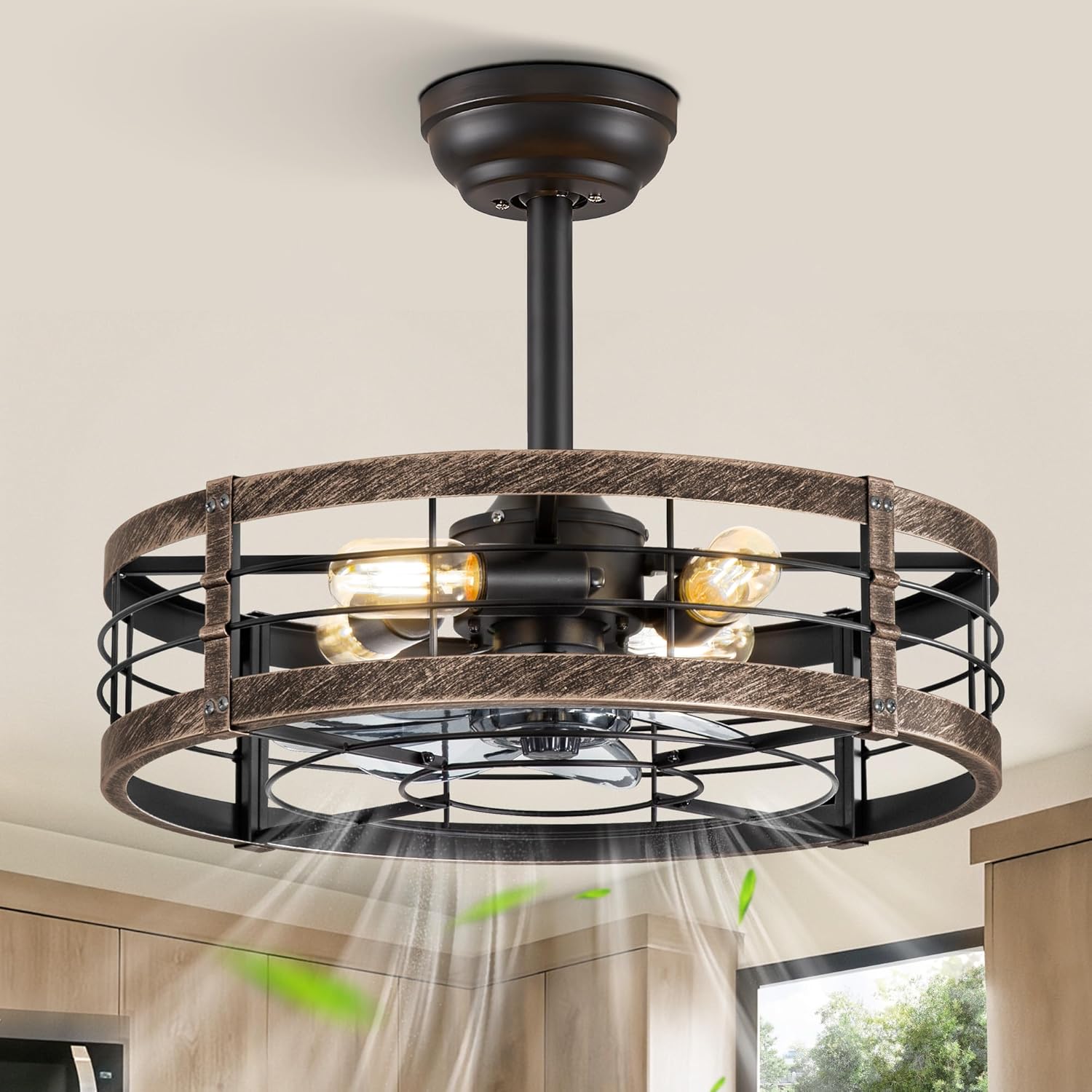 LEDIARY 20 Inch Fandelier Caged Ceiling Fan with Light for Home