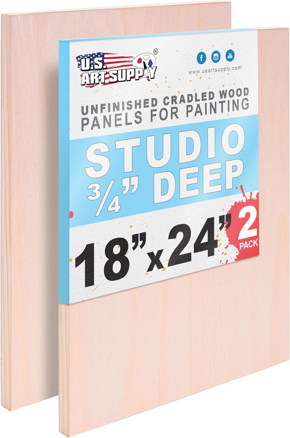 18x24 Unfinished Cradled Wood Panels for Painting - 2 Pack