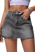 Womens Mini Denim Skirt Low Waist Stretchy Raw Hem Casual Style