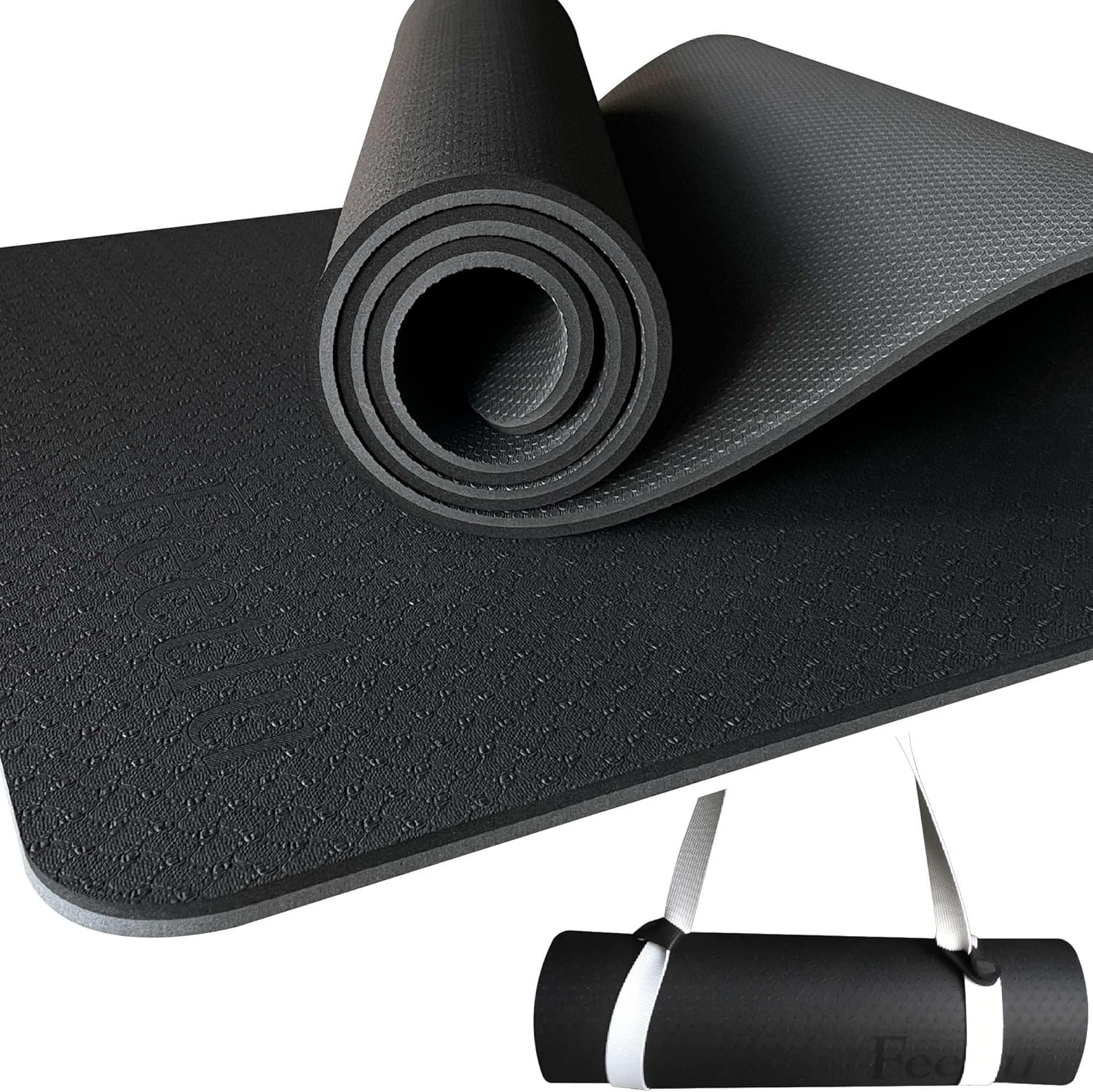 Feetlu Eco-Friendly Yoga Mat - Non-Skid Dual Surface - 12mm Thickness