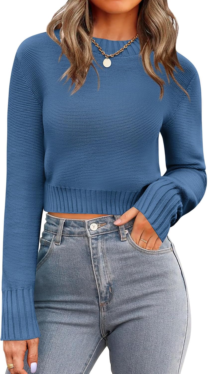 Trendy Long Sleeve Ribbed Knit Pullover Sweater for Women