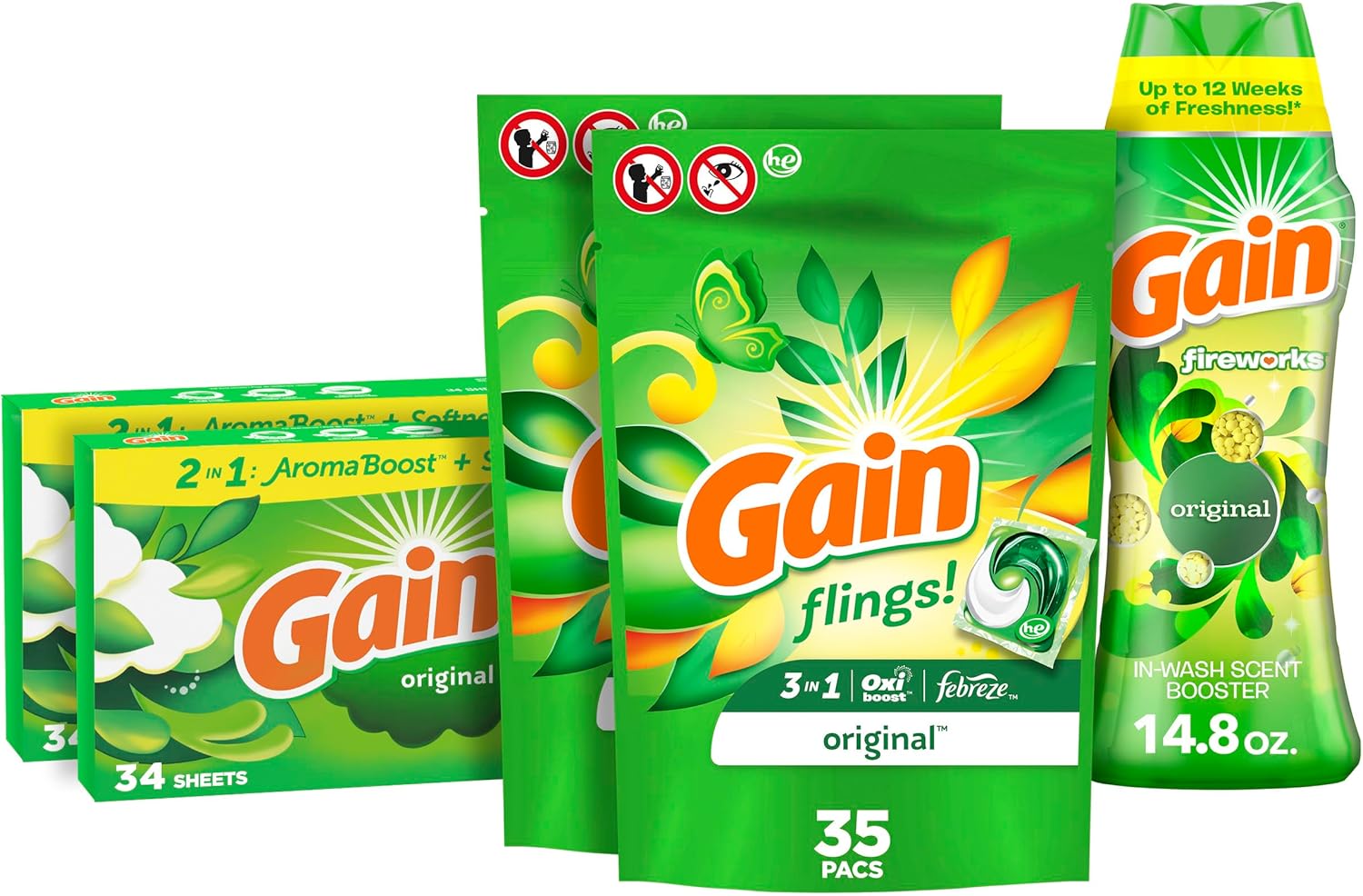 Gain Laundry Bundle: Flings, Dryer Sheets, and Scent Booster