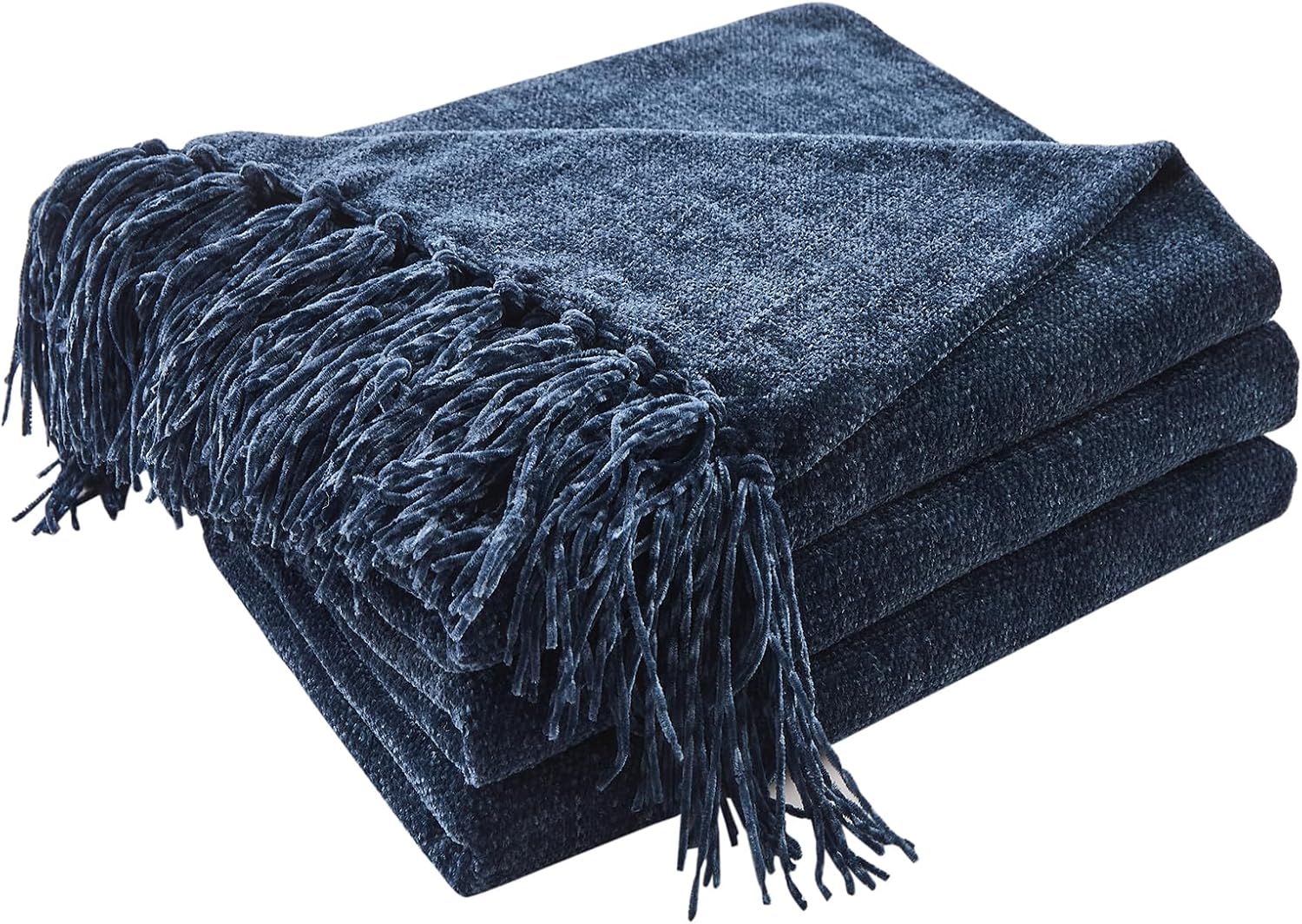Cozy Chenille Throw Blanket for Couch, Plush Navy Blue Decor