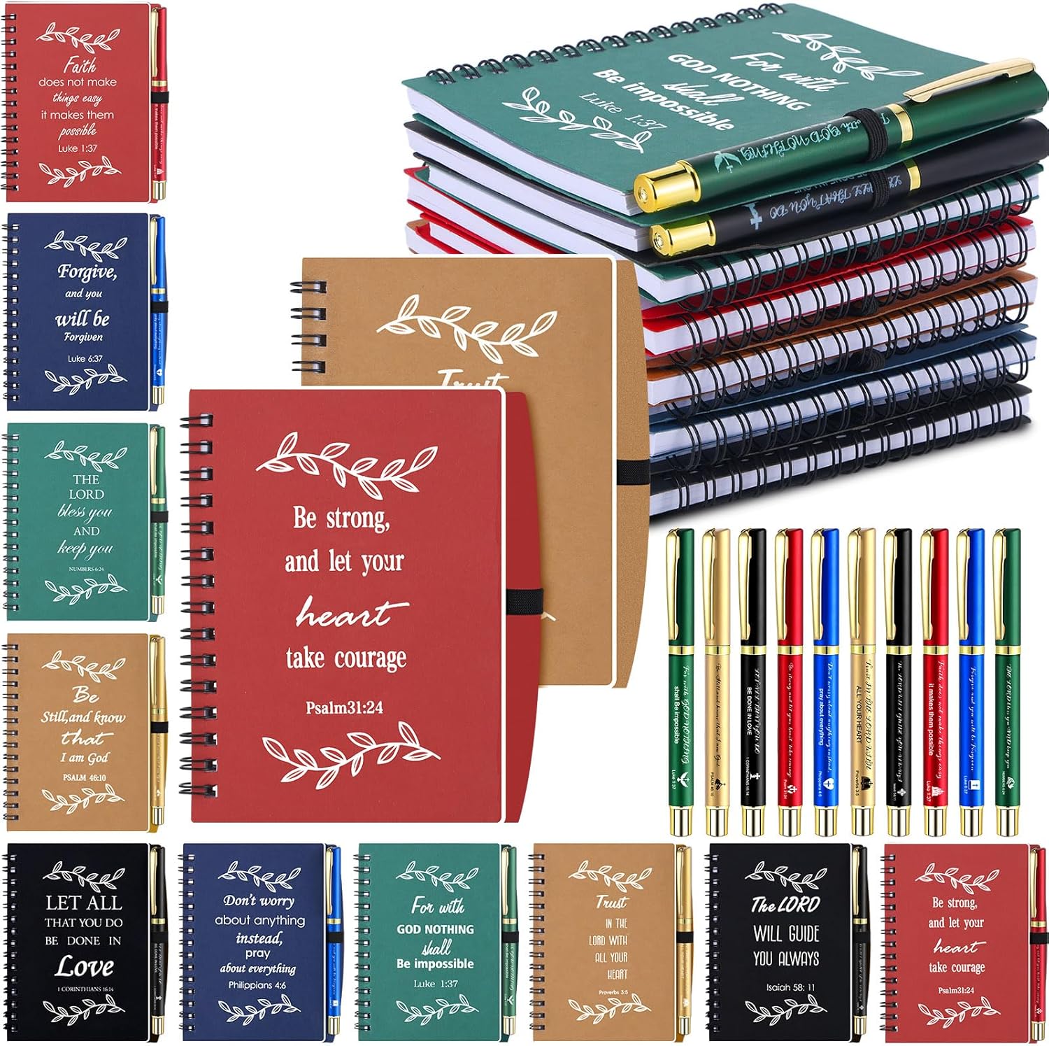 Christian Spiral Notebook Set - Inspiring Bible Verses & Ballpoint Pen Duo by Booson