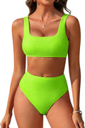ANRABESS Women High Waisted Ribbed Bikini Set - Tummy Control Swimwear