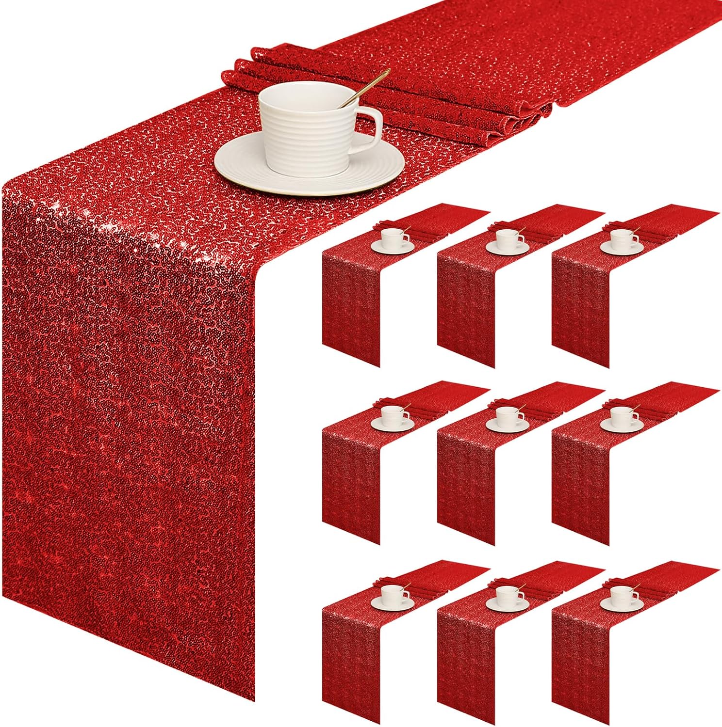 Glitter Red Sequin Table Runner for Parties and Celebrations
