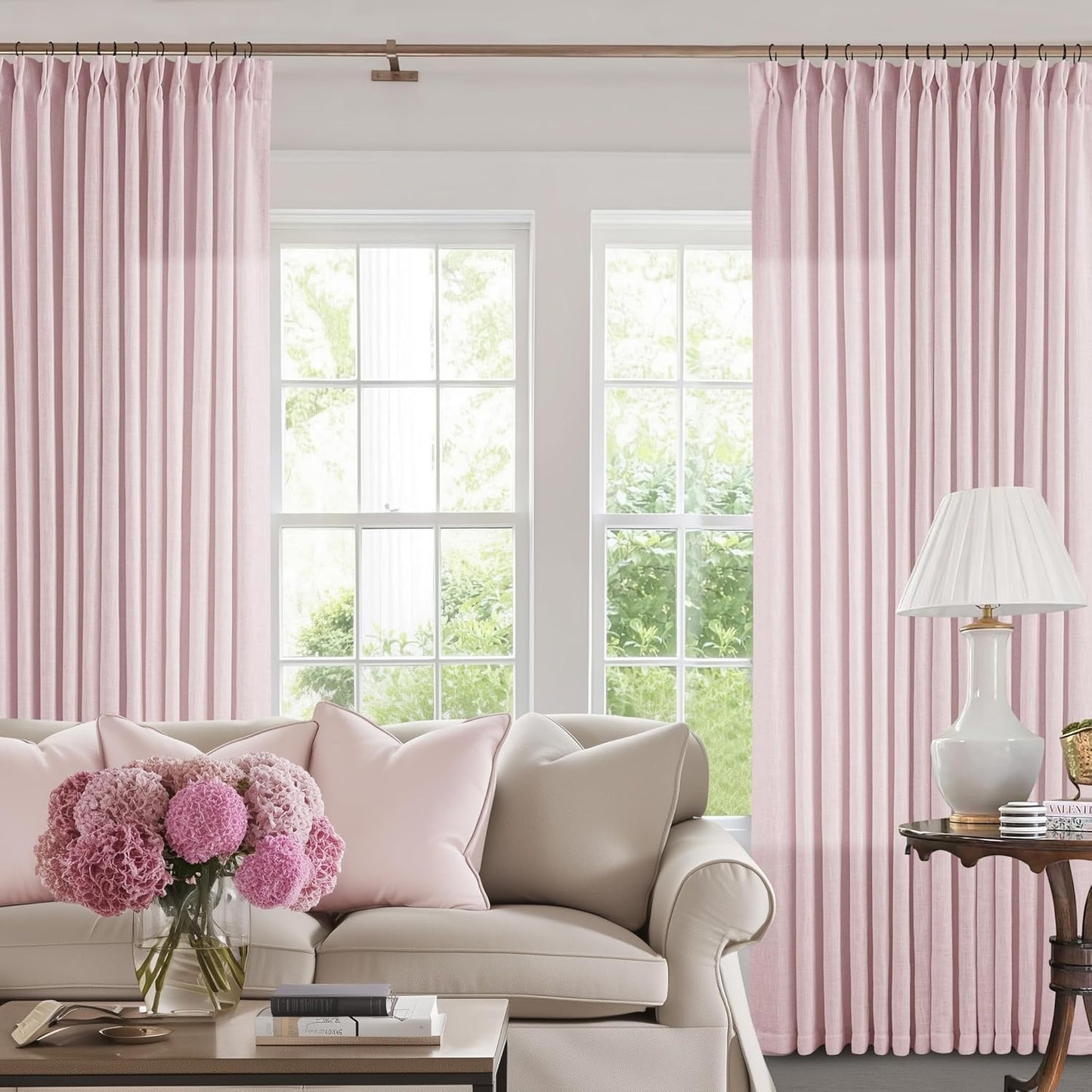 Pinch Pleat Light Pink Semi Sheer Curtains for Girls Bedroom