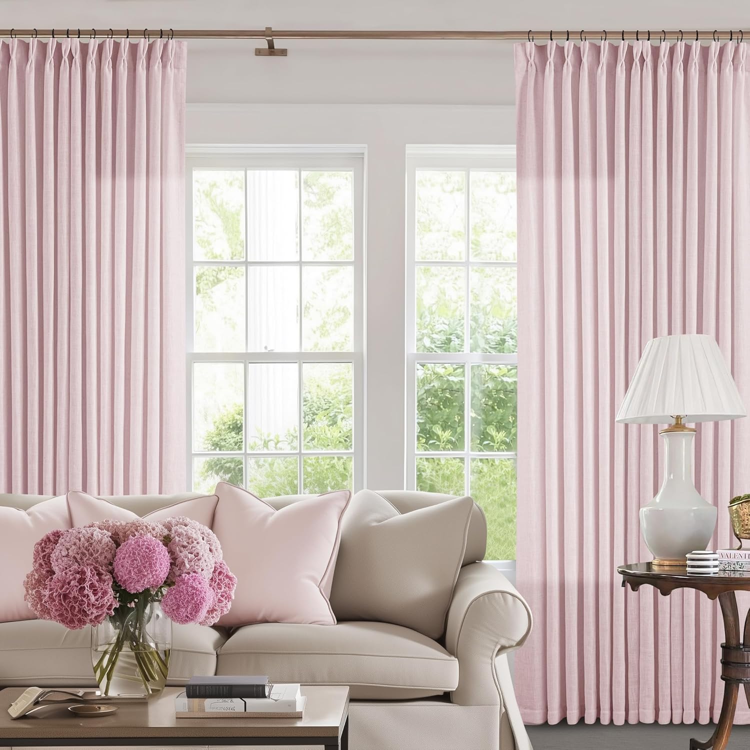 Pinch Pleat Light Pink Semi Sheer Curtains for Girls Bedroom