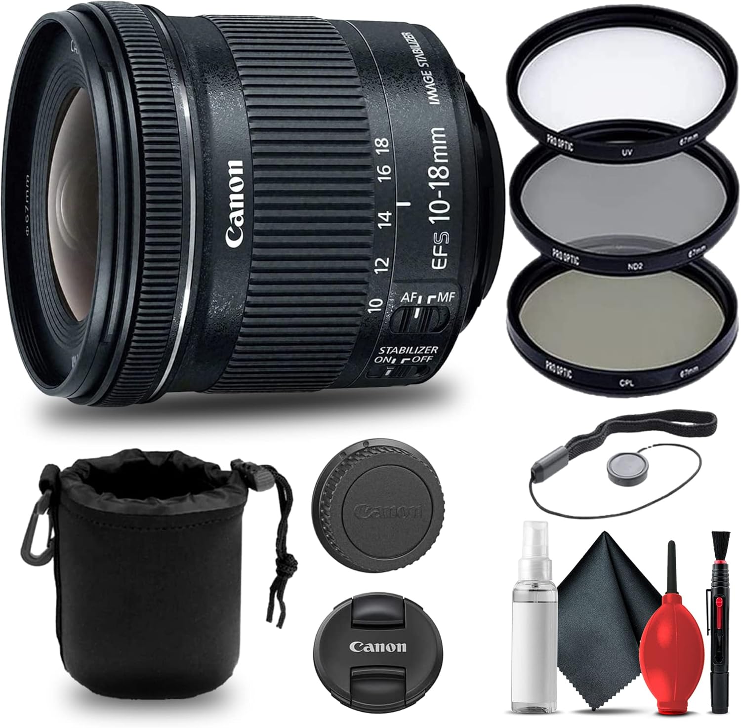 Canon EF-S 10-18mm f/4.5-5.6 STM Lens Bundle with Accessories