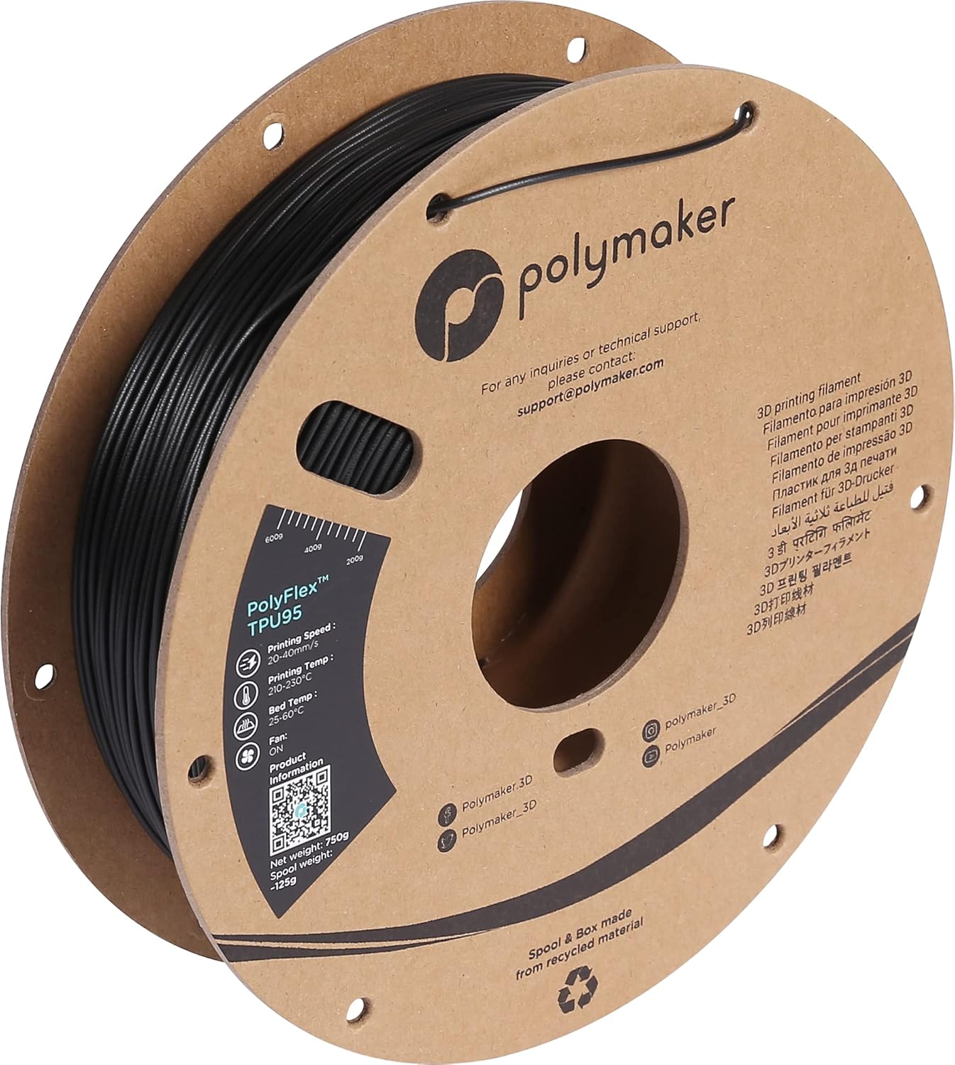 Polymaker TPU Filament 1.75mm Black for Flexible 3D Printing
