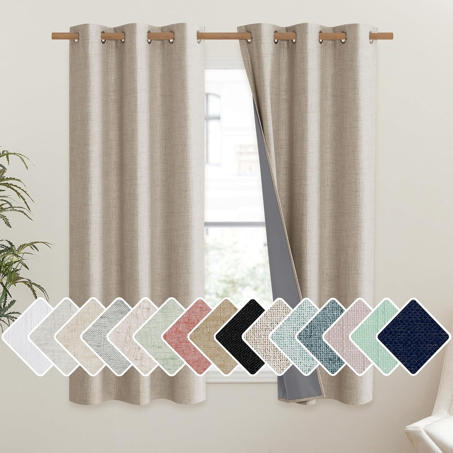 NICETOWN Oatmeal Vintage Open Linen Weave Thermal Curtains