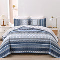 Navy Blue Boho Quilt Set Full Size for All Season Comfort