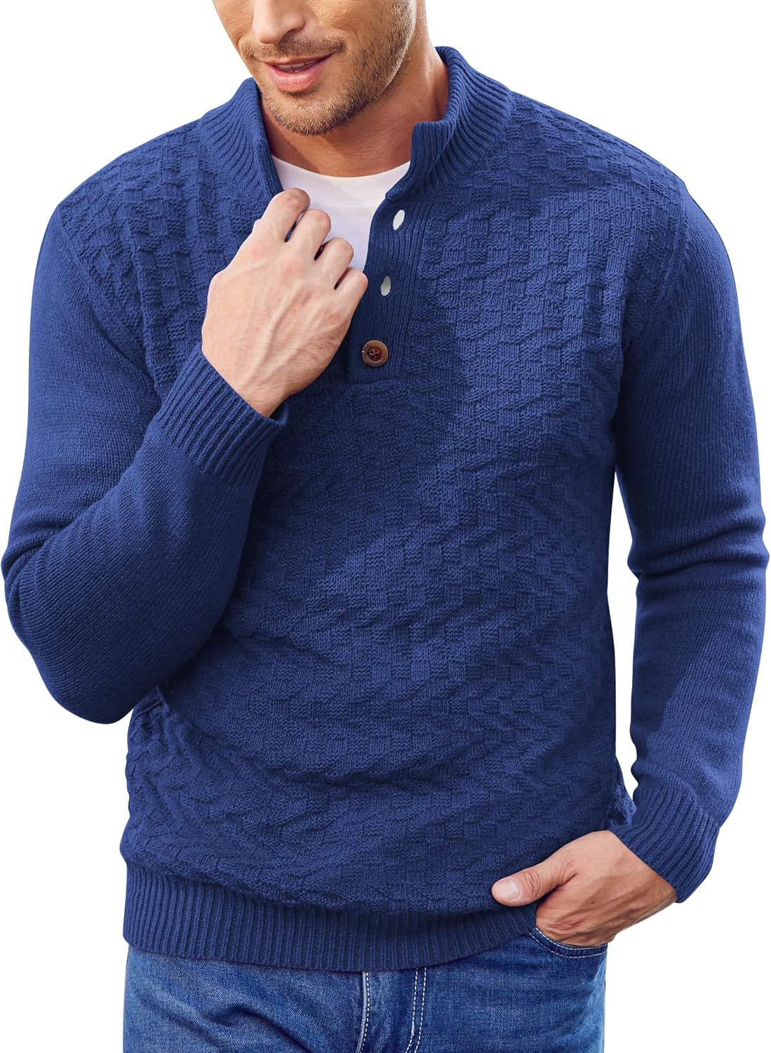 Stylish Men Mock Neck Button Sweater for Casual Fashion Wear