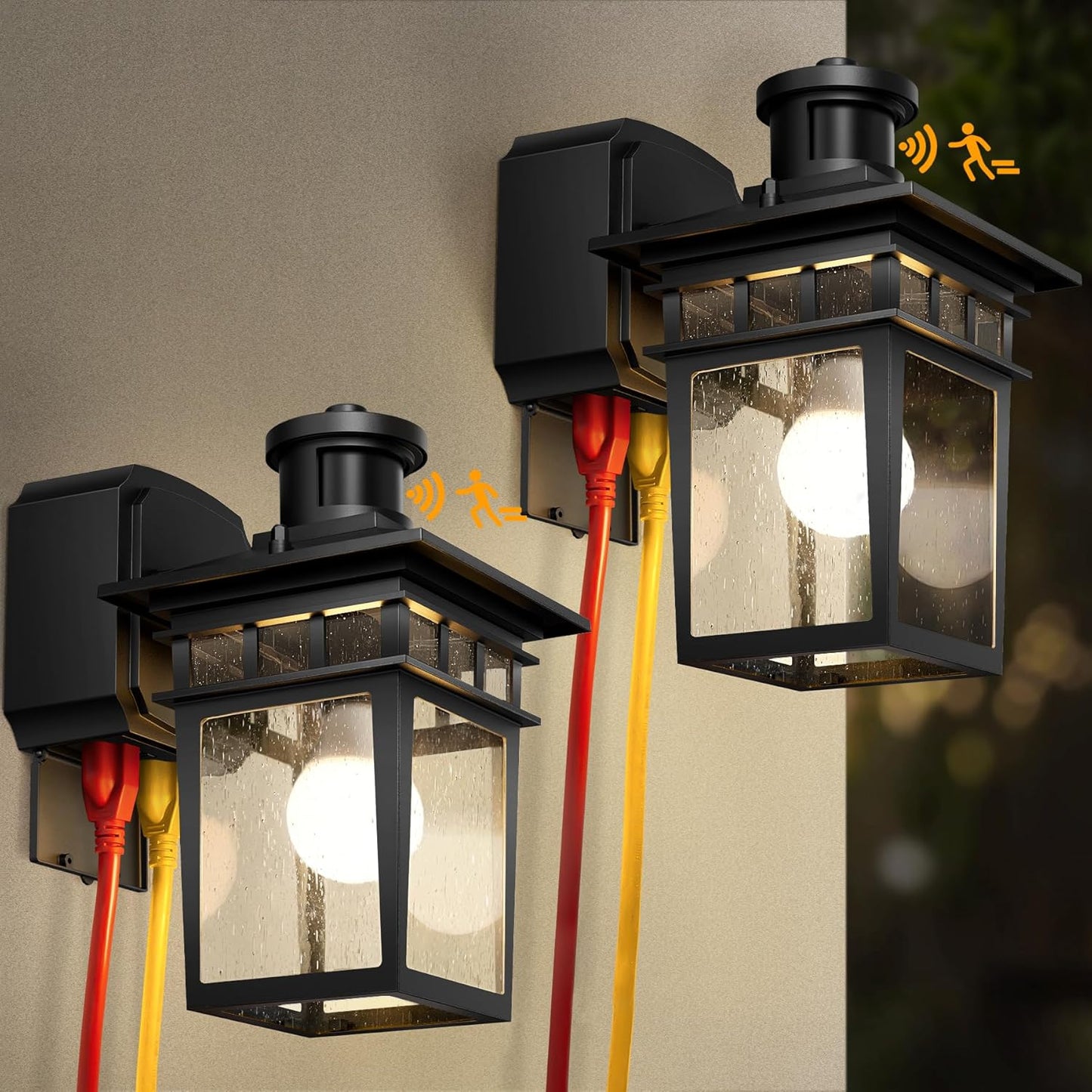 2 Pack Porch Light with GFCI Outlet and Motion Sensor Features