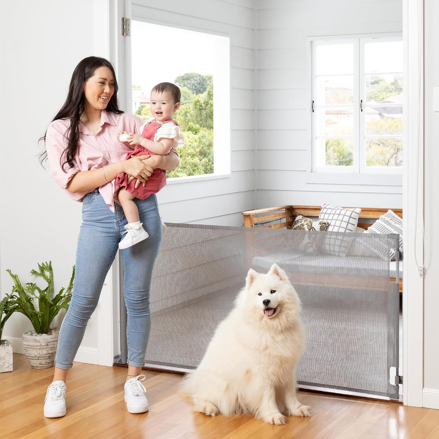 Retractable Baby Gate for Stairs and Doorways, 33in Tall