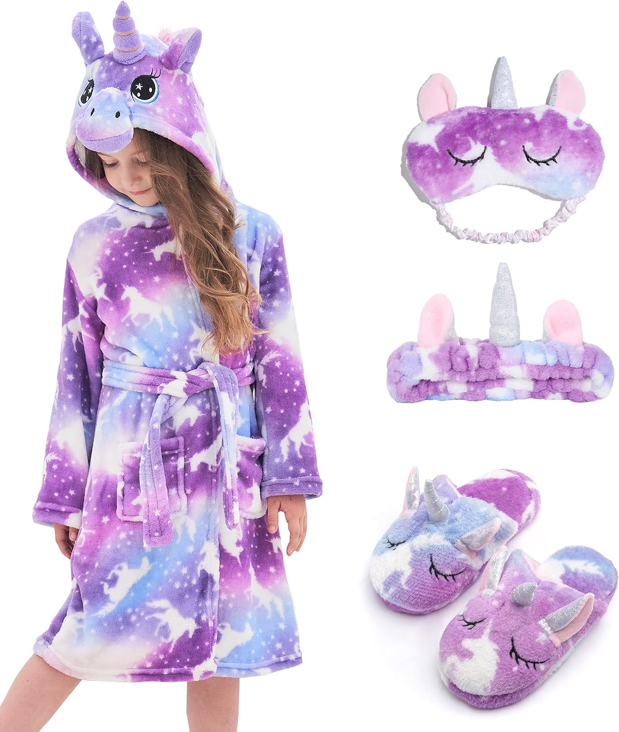 Soft Unicorn Hooded Robe with Matching Slippers and Headband