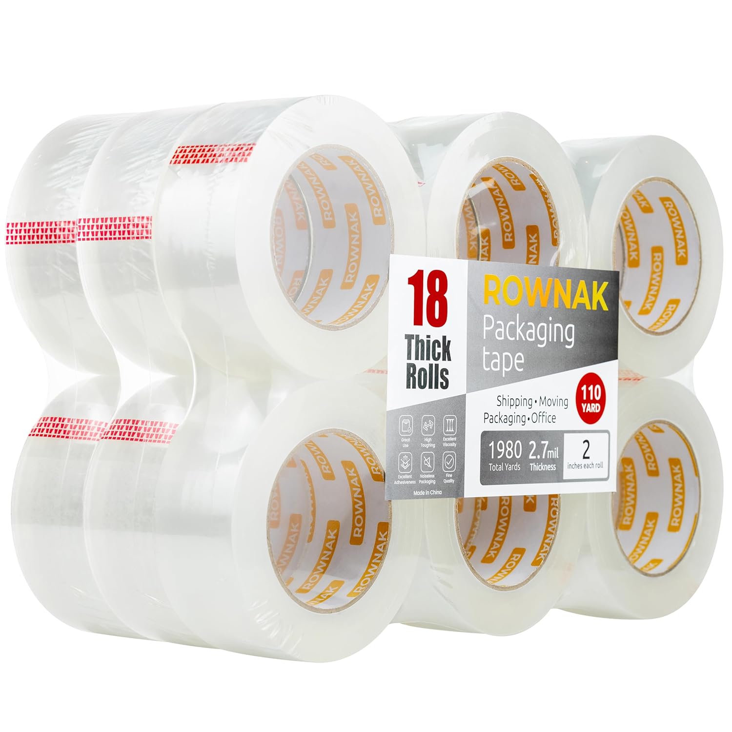 Clear Packing Tape 18 Rolls - Heavy Duty 2.0 in. Wide Tape