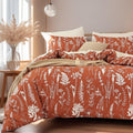 Queen Comforter Set Terracotta Floral Bedding Set - Lightweight
