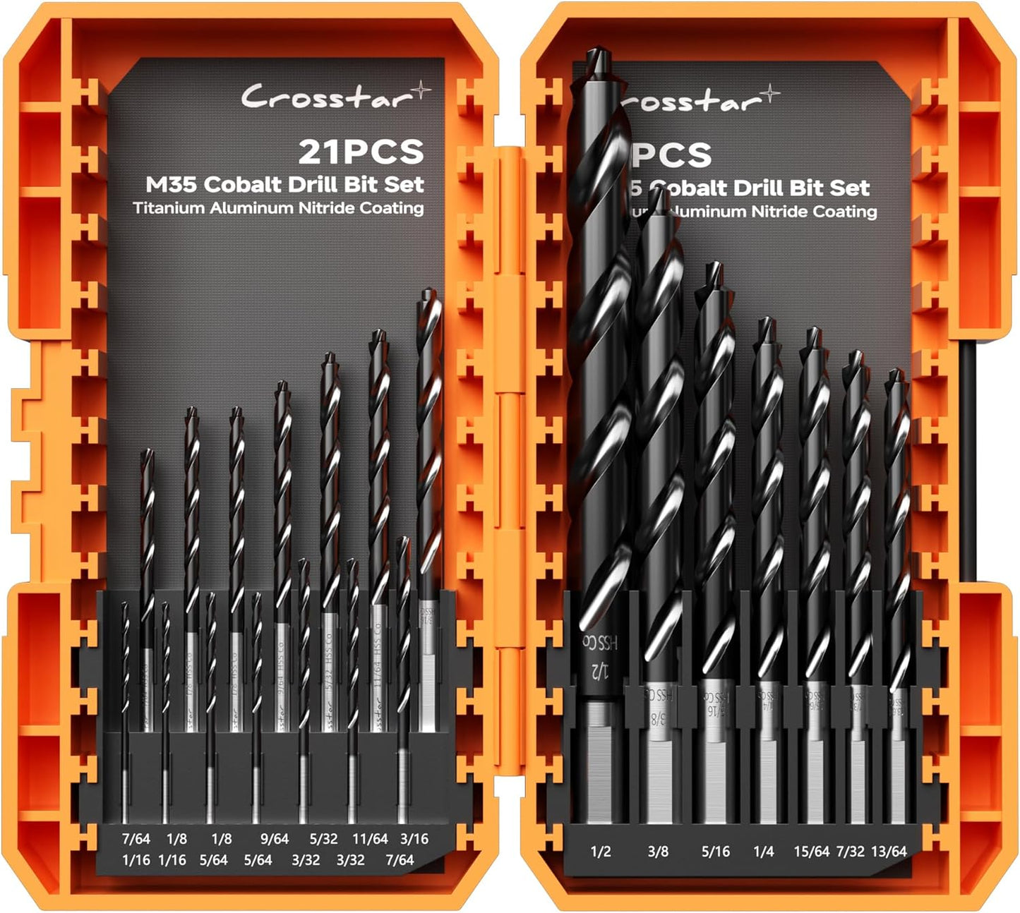 Crosstar M35 Cobalt Drill Bit Set - 21pcs for Metal Drilling