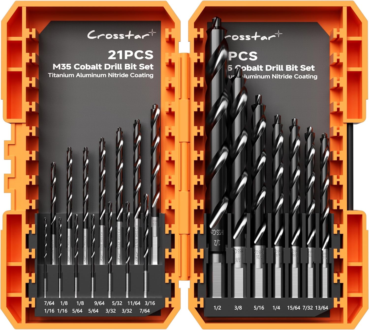 Crosstar M35 Cobalt Drill Bit Set - 21pcs for Metal Drilling