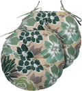 15in Round Bistro Seat Cushions Set of 2 - Green Floral 4in Thick