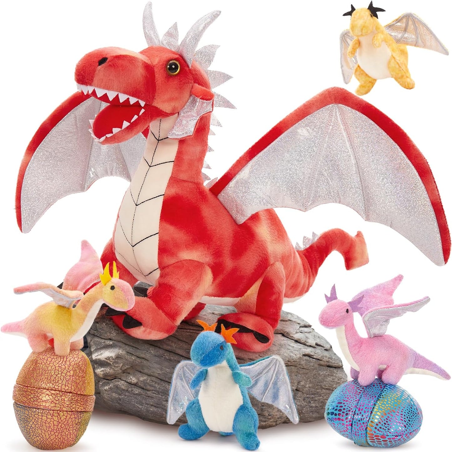 MaoGoLan 7 Pcs Dragon Plush Toy Set for Kids - Large Dragon Fun