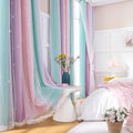 XiDi Curtains for Bedroom Decor Rainbow PinkPuGreen-62-84 - Star