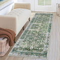 KUTA Green Runners for Hallways 2x6 ft - Vintage Floral Non-Slip Rug