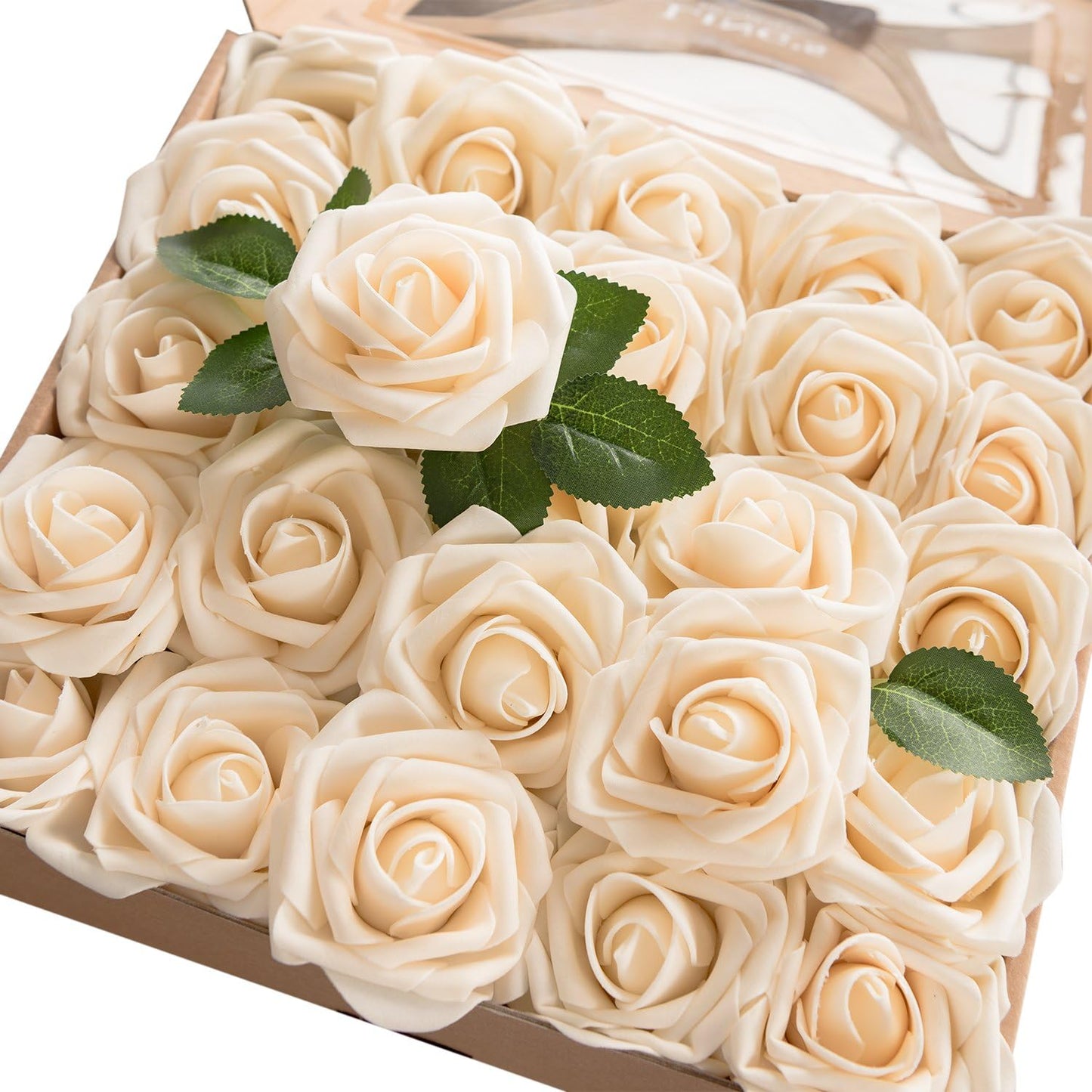 Ling's Moment 50Pcs Cream Roses for Wedding Bouquets and Decor