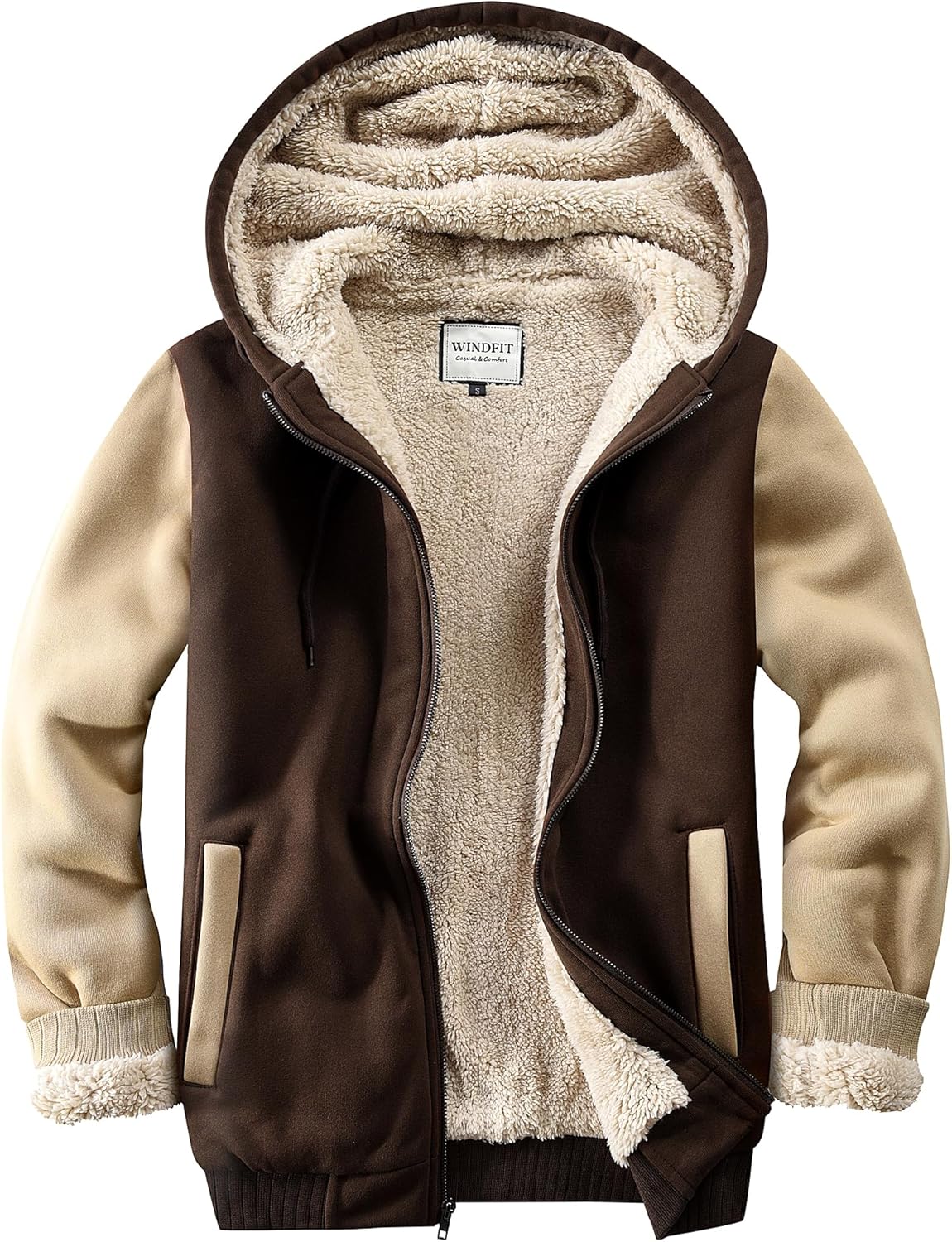 Men's Sherpa Jacket Heavyweight Zip Up Hoodie for Cold Weather