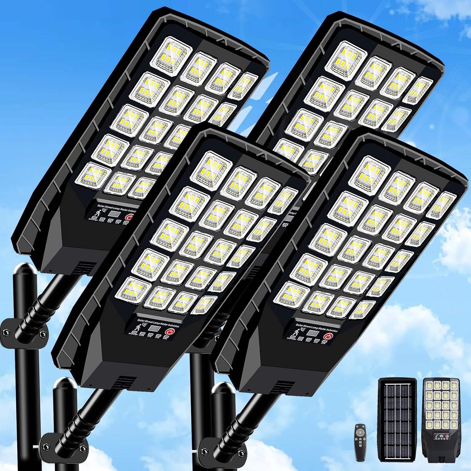 4 Pack Solar Street Lights Outdoor Waterproof for Parking Lots