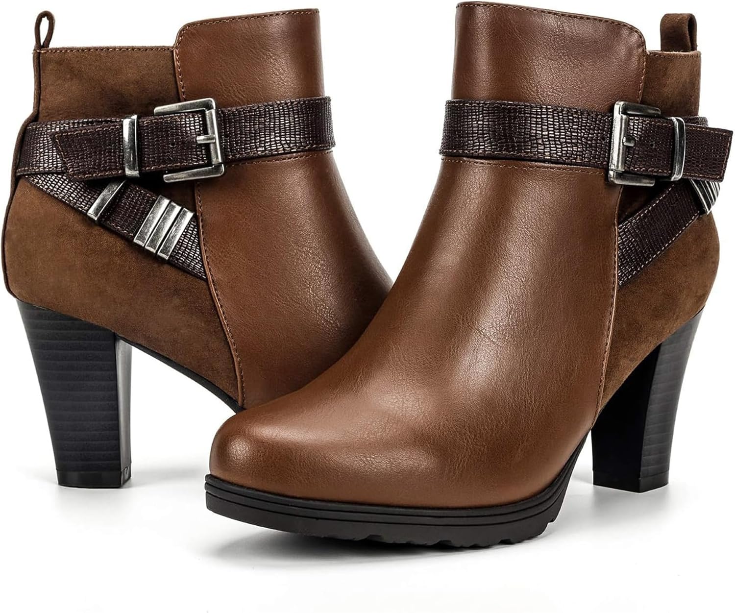 Stylish Women's Zipper Booties with Chunky Stacked Heel