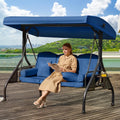 3 Seat Outdoor Porch Swing Blue with Adjustable Canopy - Convertible