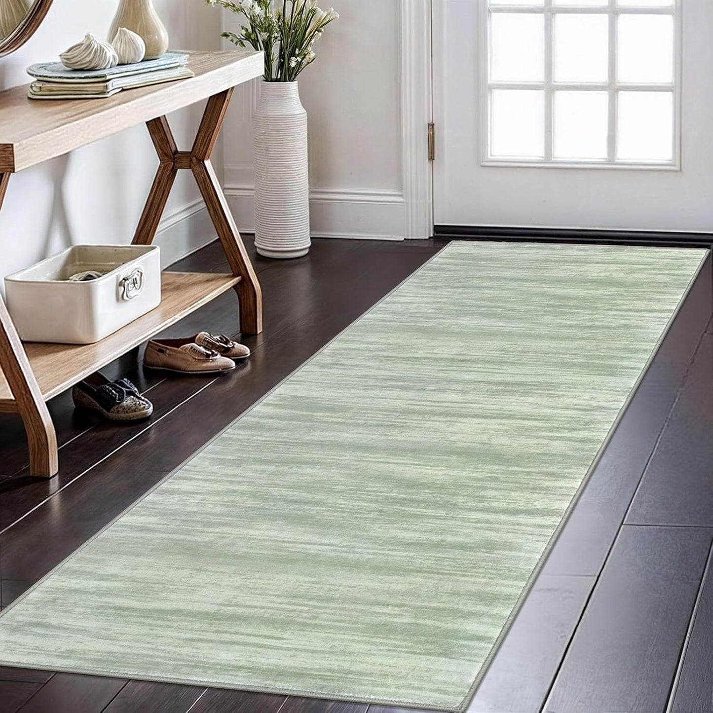 KOZYFLY Modern Abstract Runner Rugs 2x6 Green Machine Washable