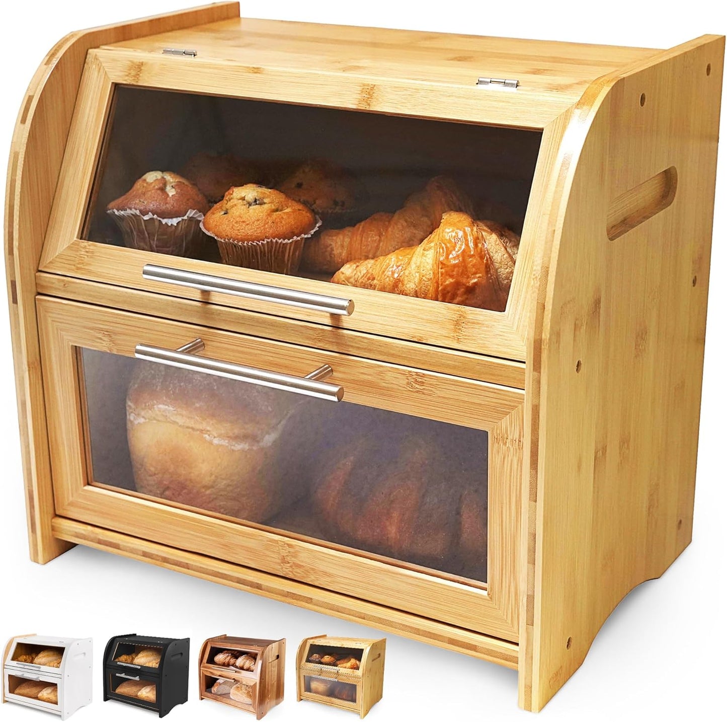 Arise Stylish Bamboo Bread Box for Kitchen Countertop Storage