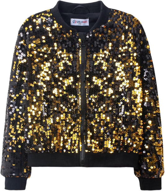 WELAKEN Girls' Ombre Sequin Bomber Jacket for Stylish Kids