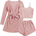 Ekouaer 3 Piece Waffle Knit Pajama Set - Soft Lounge Cardigan Set