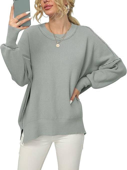 ANRABESS Women Crewneck Batwing Sleeve Oversized Sweater Top