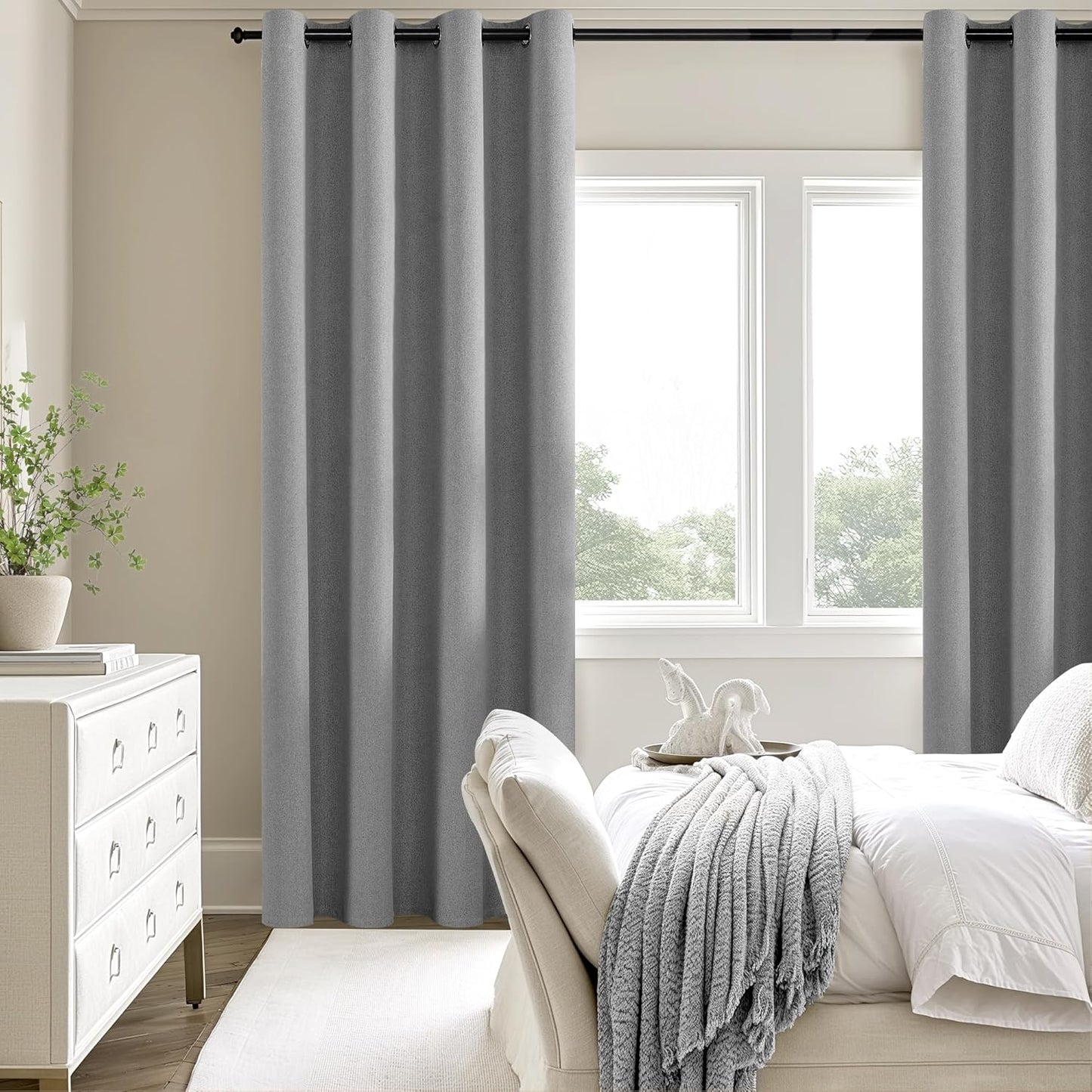 100% Blackout Grey Solid Curtains for Bedroom and Living Room