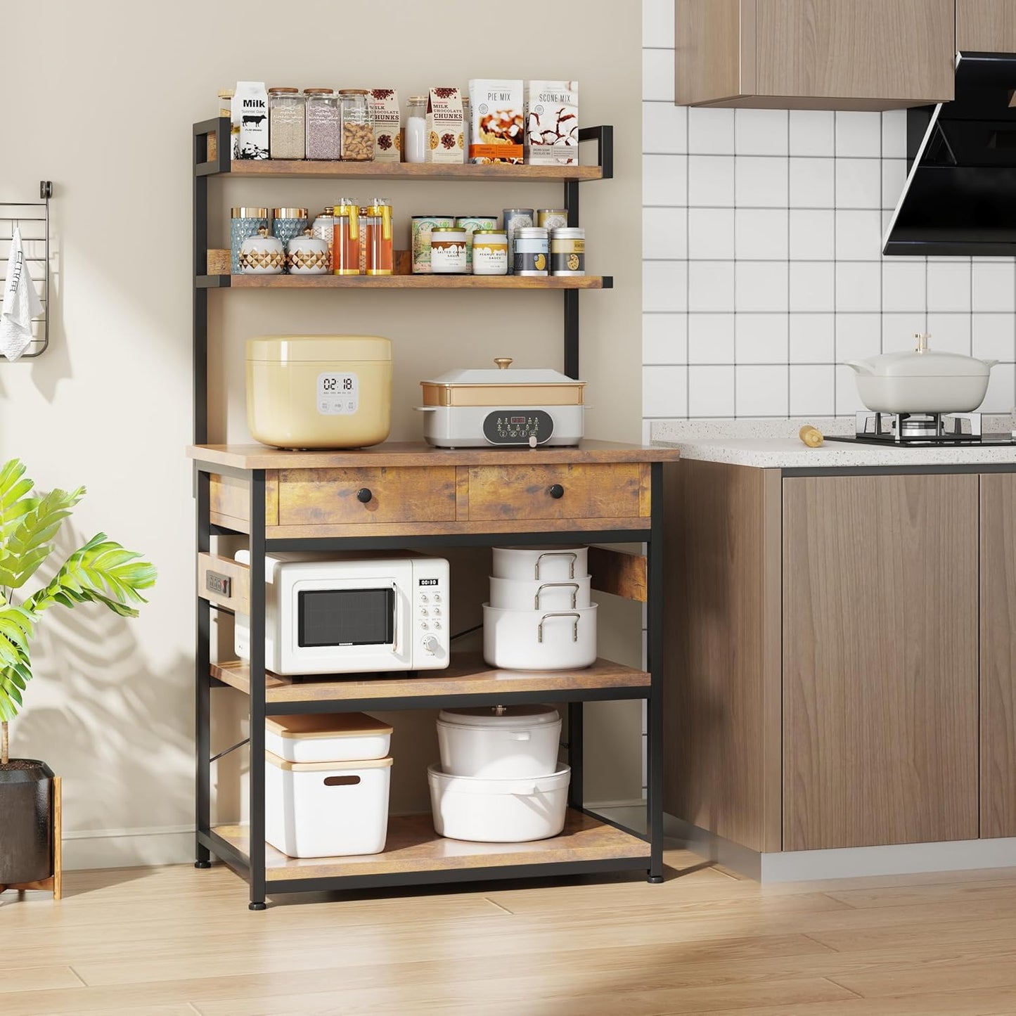 Mexin 5-Tier Baker's Rack with Power Outlets - Efficient Kitchen Storage