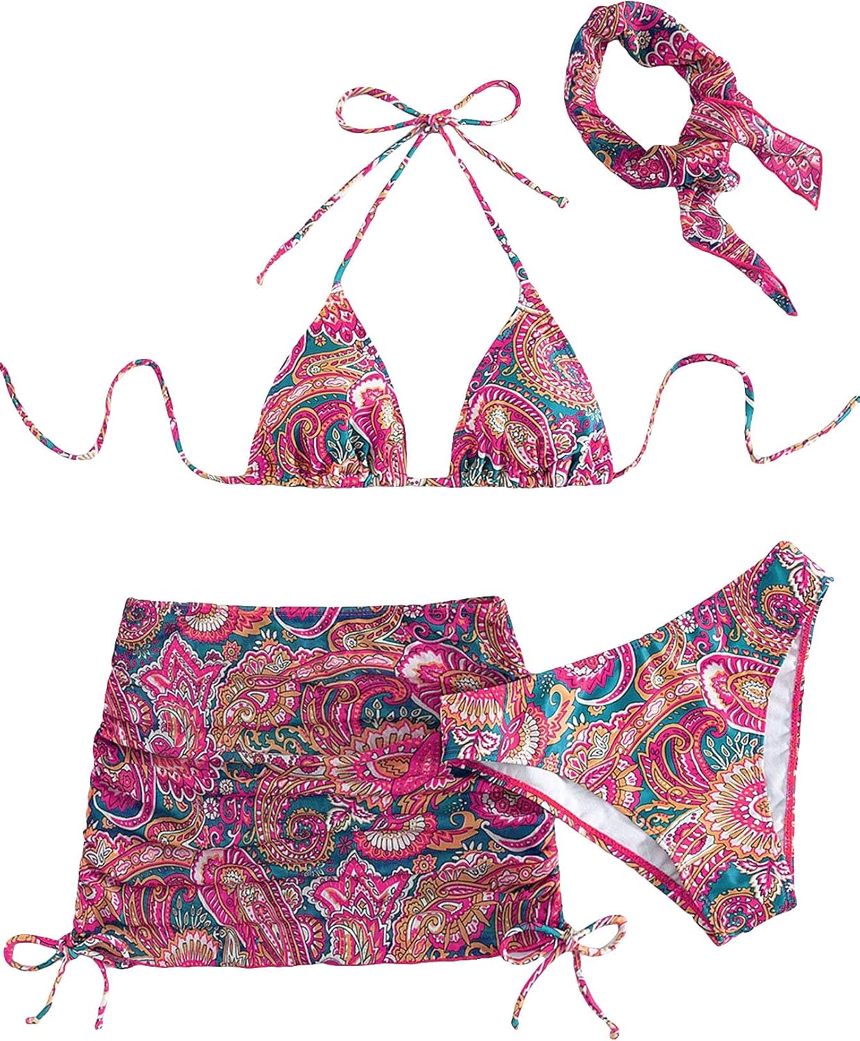 COZYEASE Women's 4 Piece Swimsuits with Mesh Cover Up Set