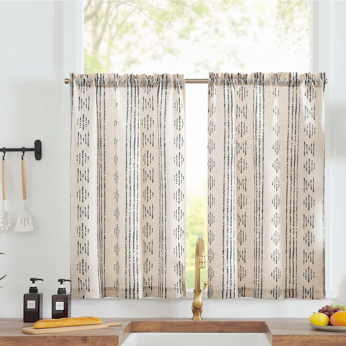 Boho Linen Tier Curtains 36 - Light Filtering 2 Panels