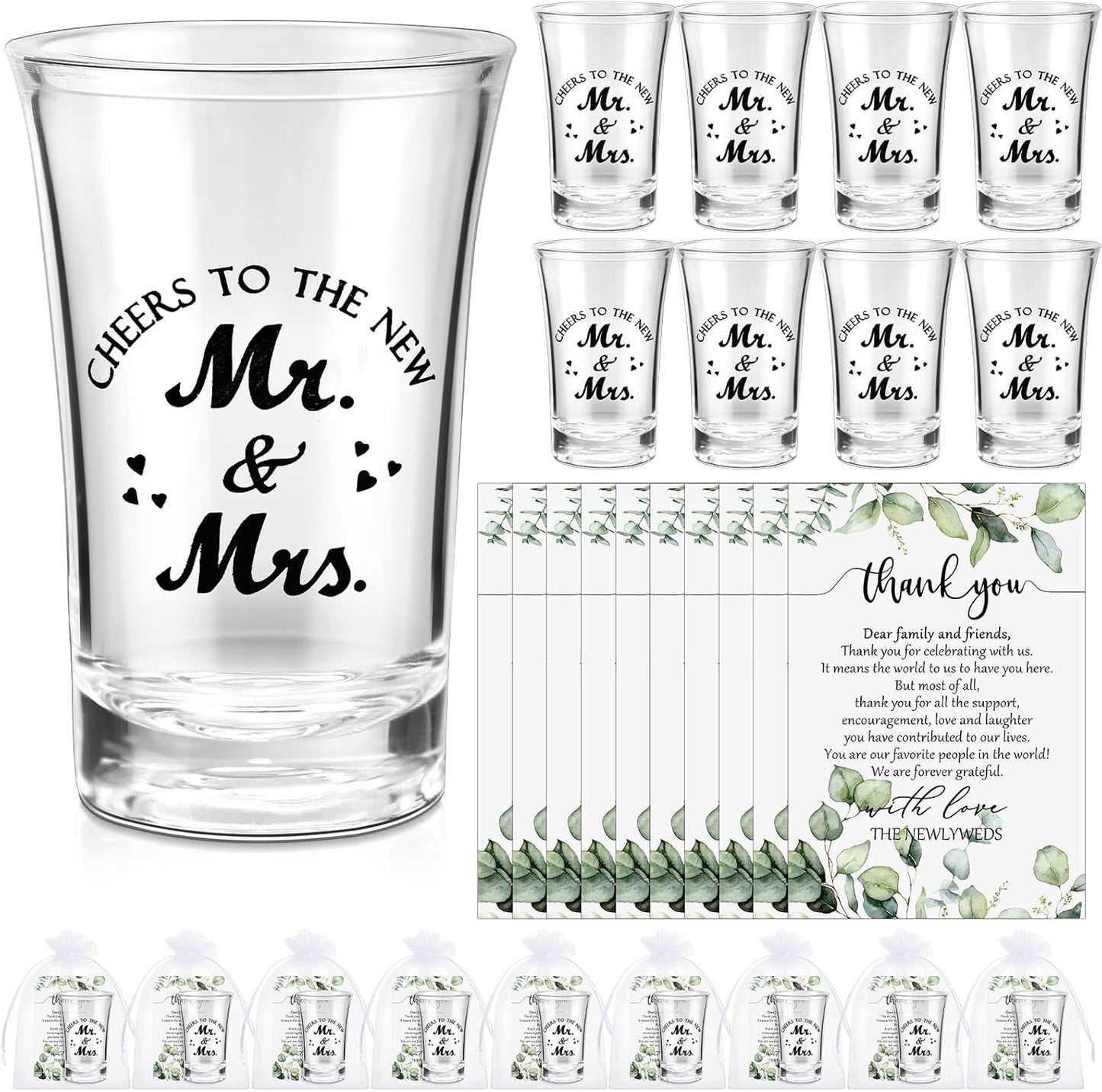 Uiifan Wedding Favors 50 Sets Shot Glasses with Thank You Cards
